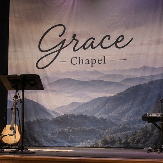 Stage scrims with logo — customer photo